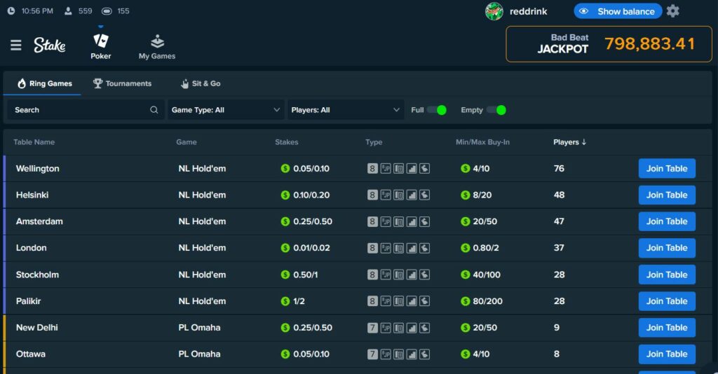 Stake Poker Cash Lobby