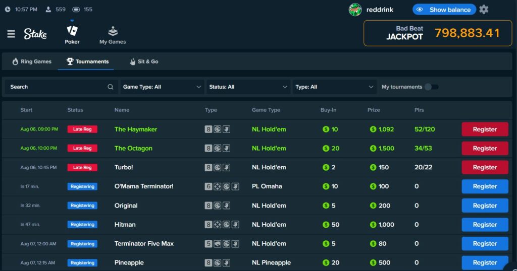 Stake Poker MTT Lobby